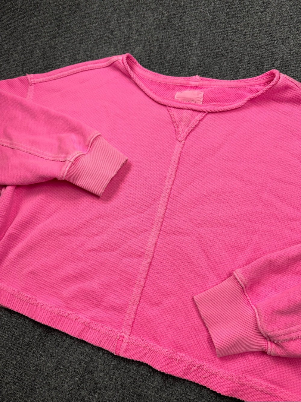 Aerie Beach Party Cropped Sweatshirt Women Medium Neon Pink Oversized Boho